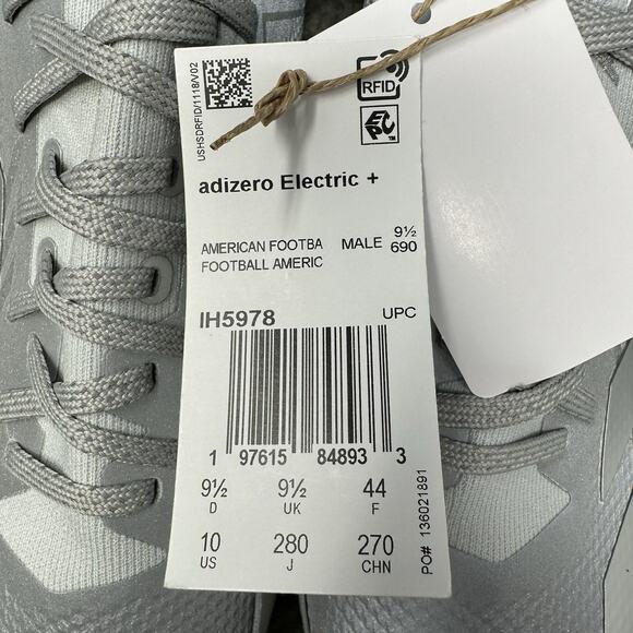 Adidas Adizero Electric+ 2 Football Cleats Mens Size 10 Silver Metallic IH5978 - Picture 9 of 9